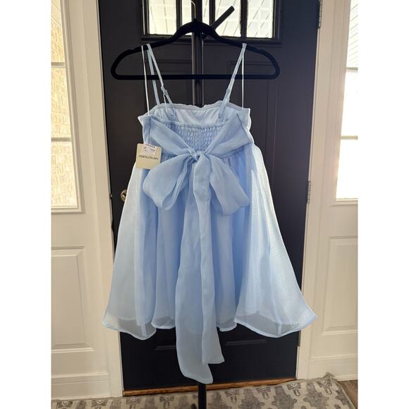 Charmed Hearts Light Blue Shimmer Bow Mini Dress Size Med - Picture 3 of 6